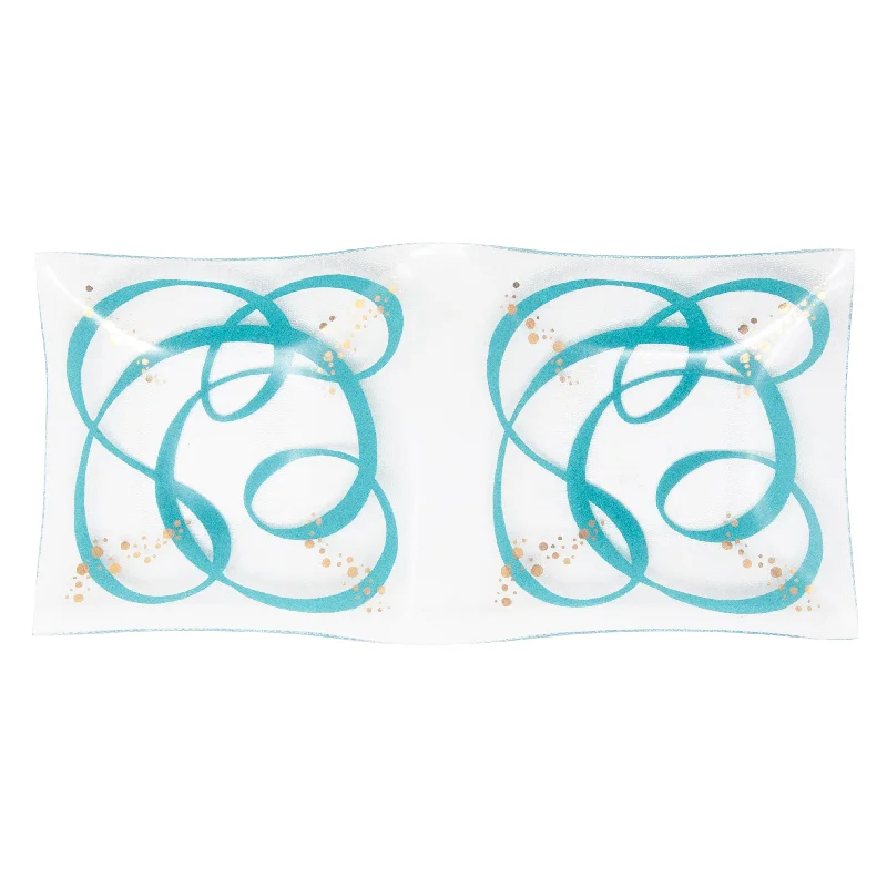 Aqua Ribbon & Gold Confetti Bent Glass Tray