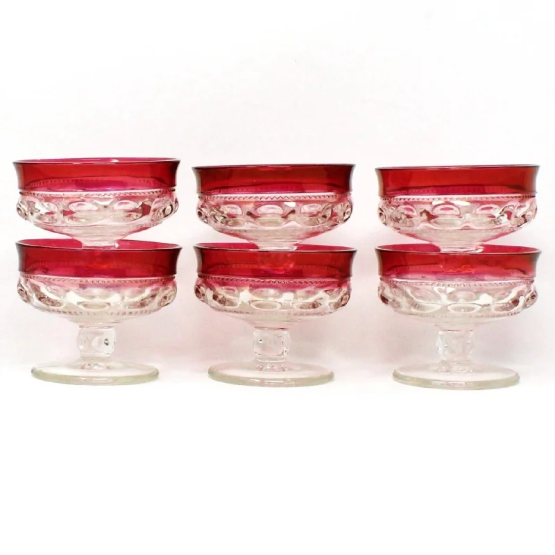 Champagne / Tall Sherbet, Indiana Glass, King's Crown, Cranberry, Iridescent, Set of 6, Vintage