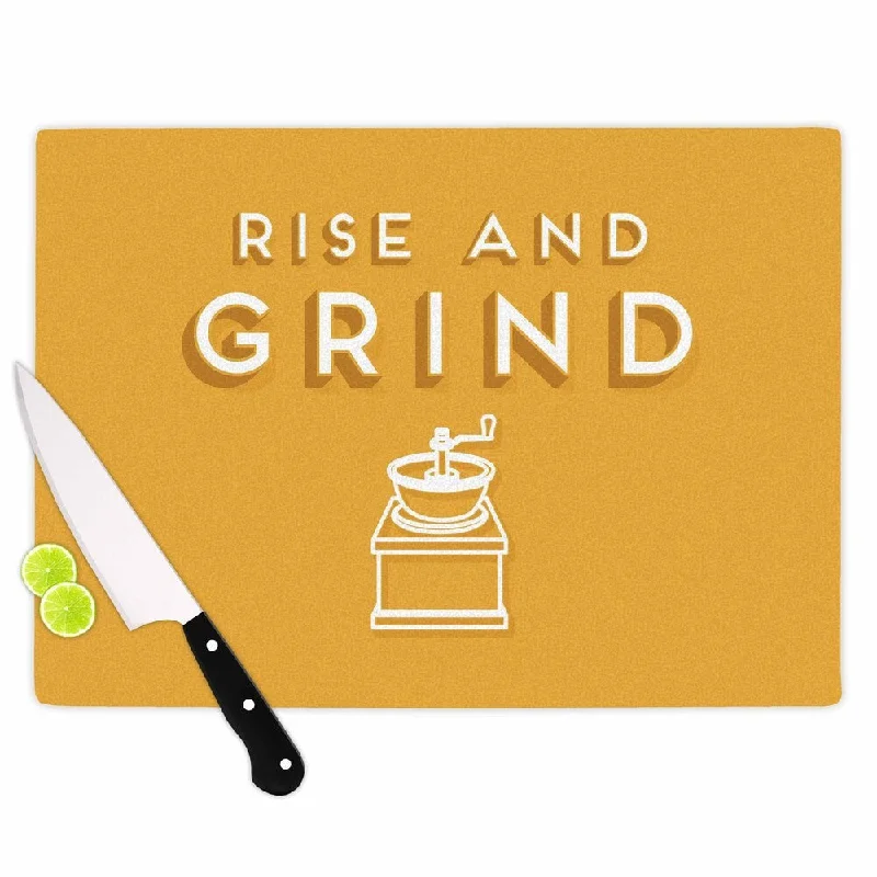 Kess InHouse Busy Bree "Rise And Grind" Gold Illustration Cutting Board