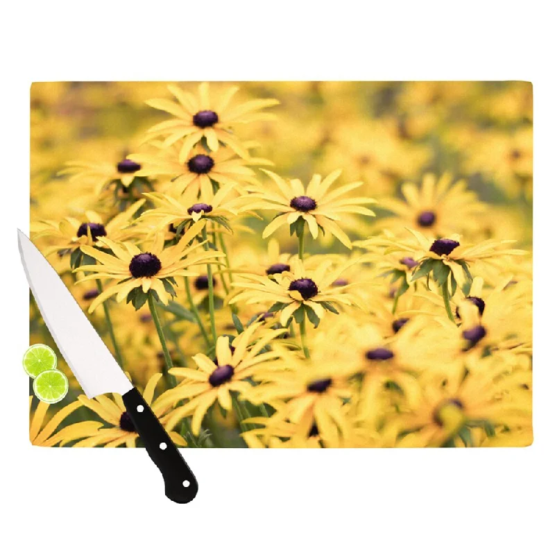 Kess InHouse Debbra Obertanec 'Pantone Yellow' Flower Daisy Tempered Glass Cutting Board