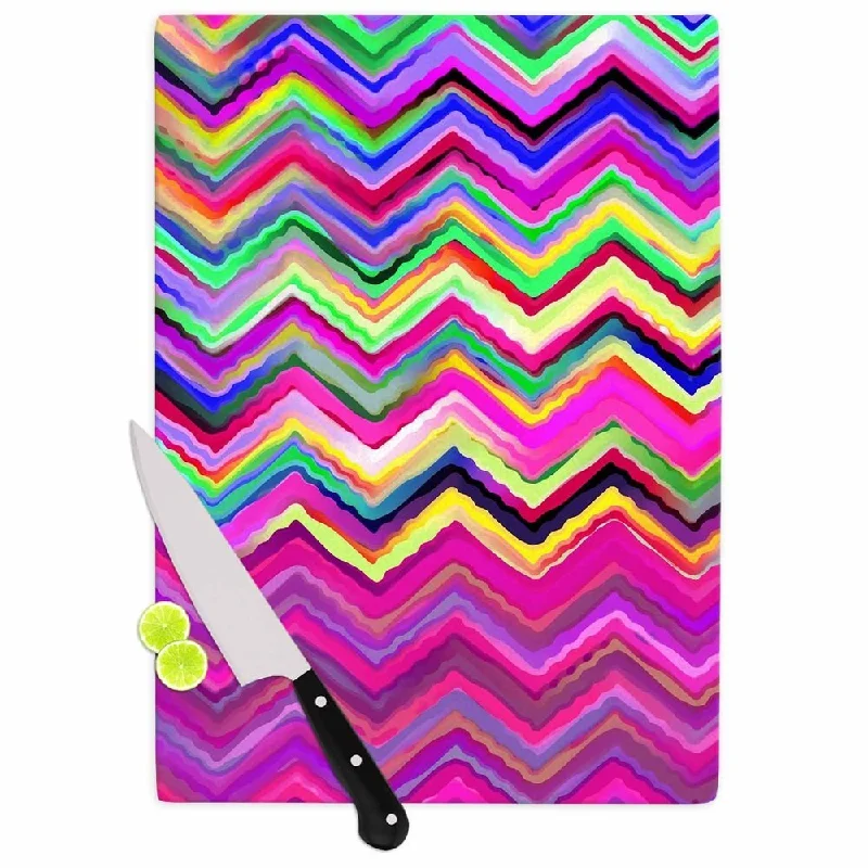 KESS InHouse Dawid Roc 'Colorful Chevron' Purple Pink Cutting Board