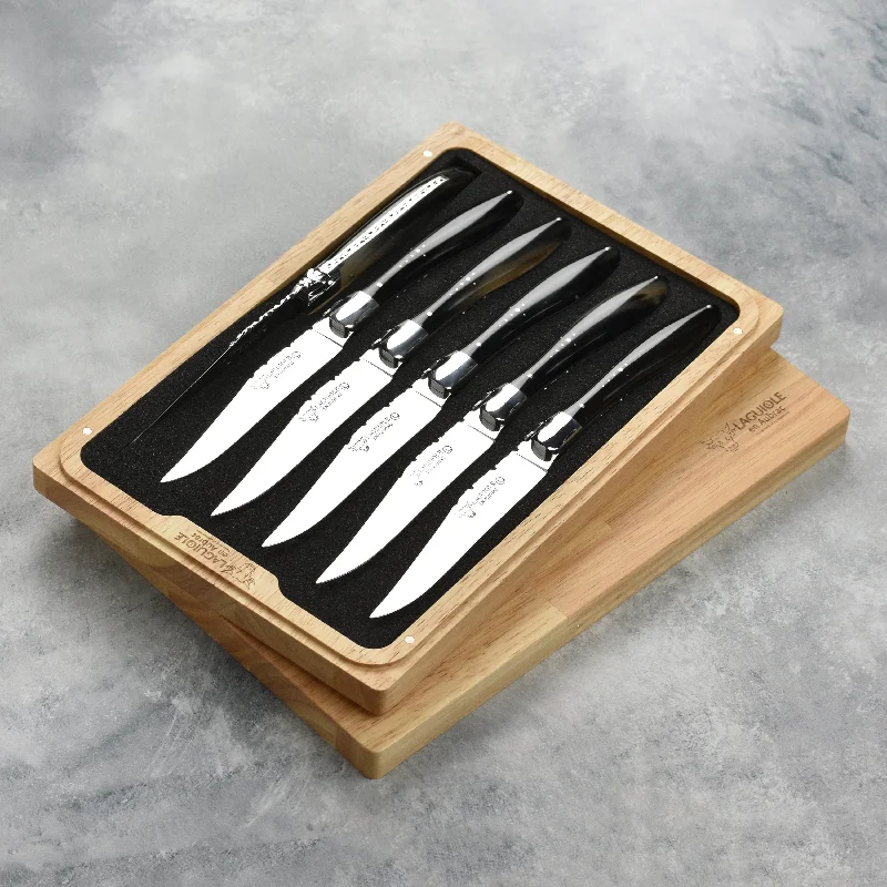 Laguiole en Aubrac 6 Piece Stainless Steel Steak Knife Set with Solid Horn Handles