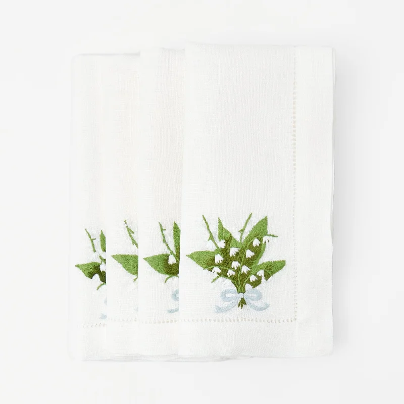 Lily of the Valley White Linen Napkins (Set of 4)