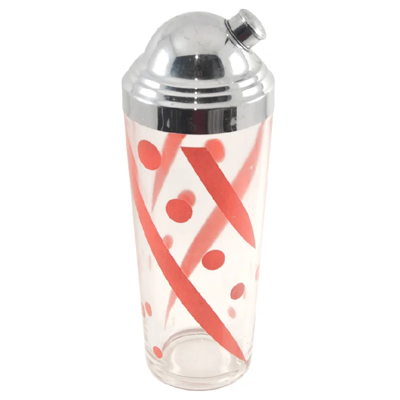 Red Swirls & Dots Glass Cocktail Shaker