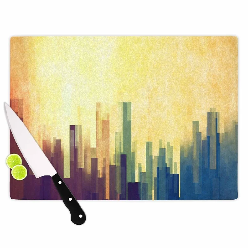 KESS InHouse Cvetelina Todorova 'Cloud City' Yellow Purple Cutting Board