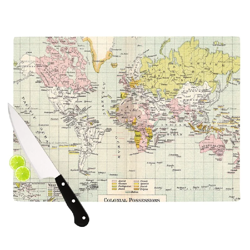 KESS InHouse Catherine Holcombe 'Travel' World Map Cutting Board