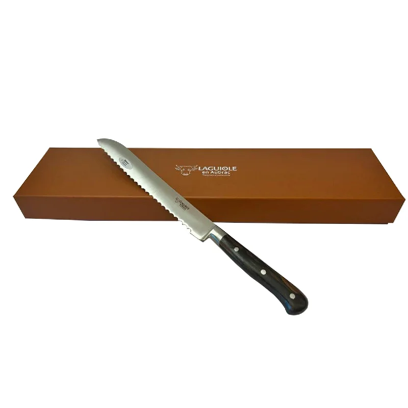 Laguiole en Aubrac Fully Forged Steel Bread Knife With Ziricote Handle, 8-Inches