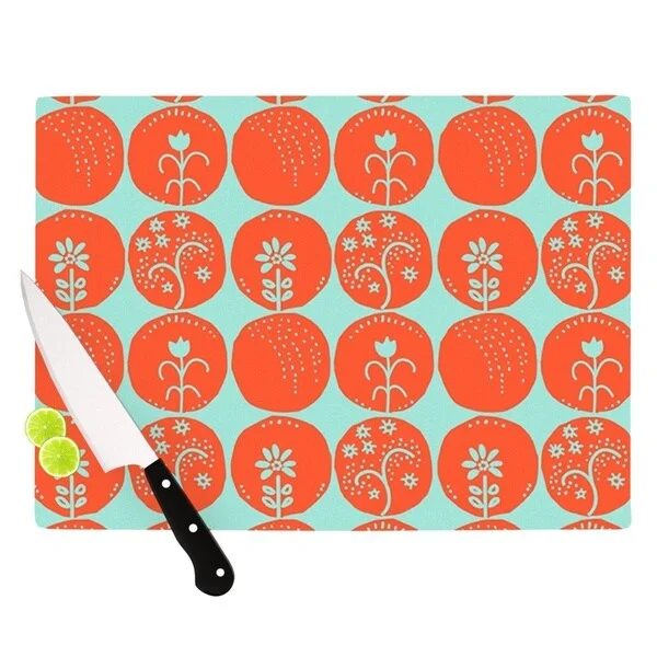 Kess InHouse Anneline Sophia "Dotty Papercut Orange" Circles Teal Cutting Board