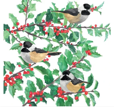 Yuletide Chickadees (Beverage Napkin)