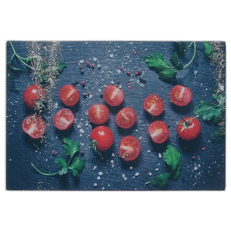 Printed Glass Cutting Board (Cherry Tomatoes) - Set of 2