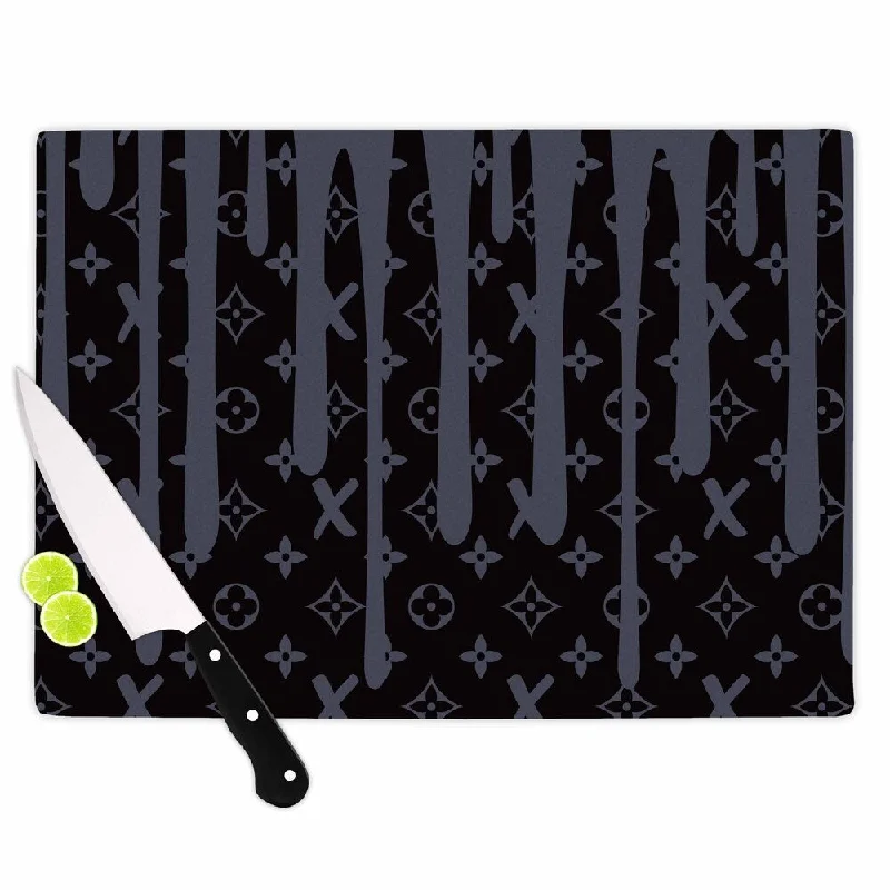 Kess InHouse Just L 'LX Drip Black' Illustration Grey Glass Cutting Board