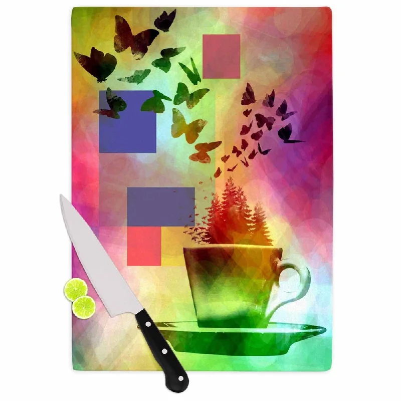 Kess InHouse AlyZen Moonshadow "TEACUP FANTASY" Pink Birds Cutting Board