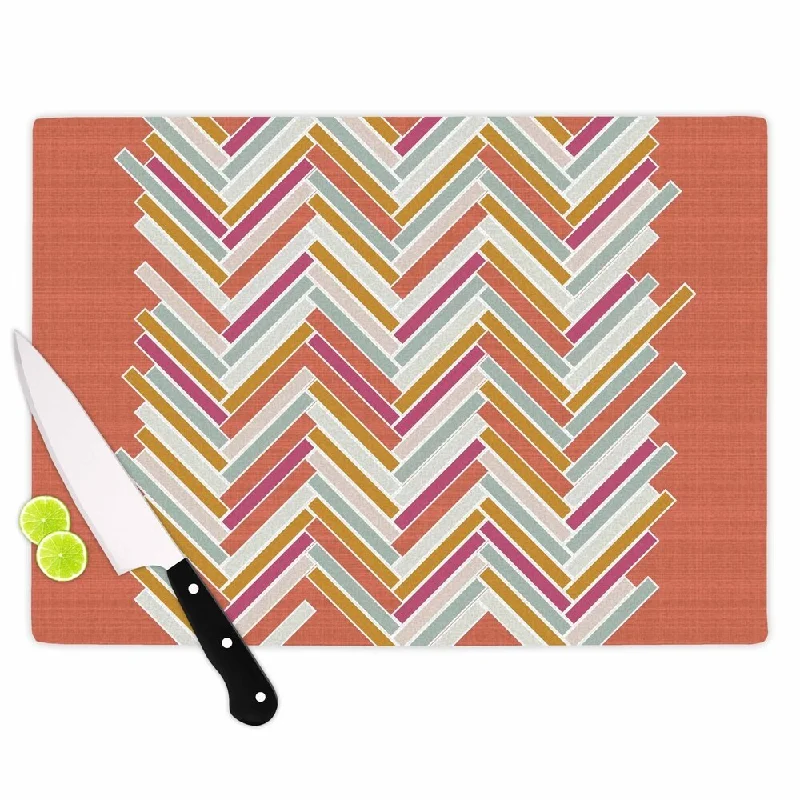 Kess InHouse Pellerina Design "Herringbone Weave Bold" Orange Vector Cutting Board