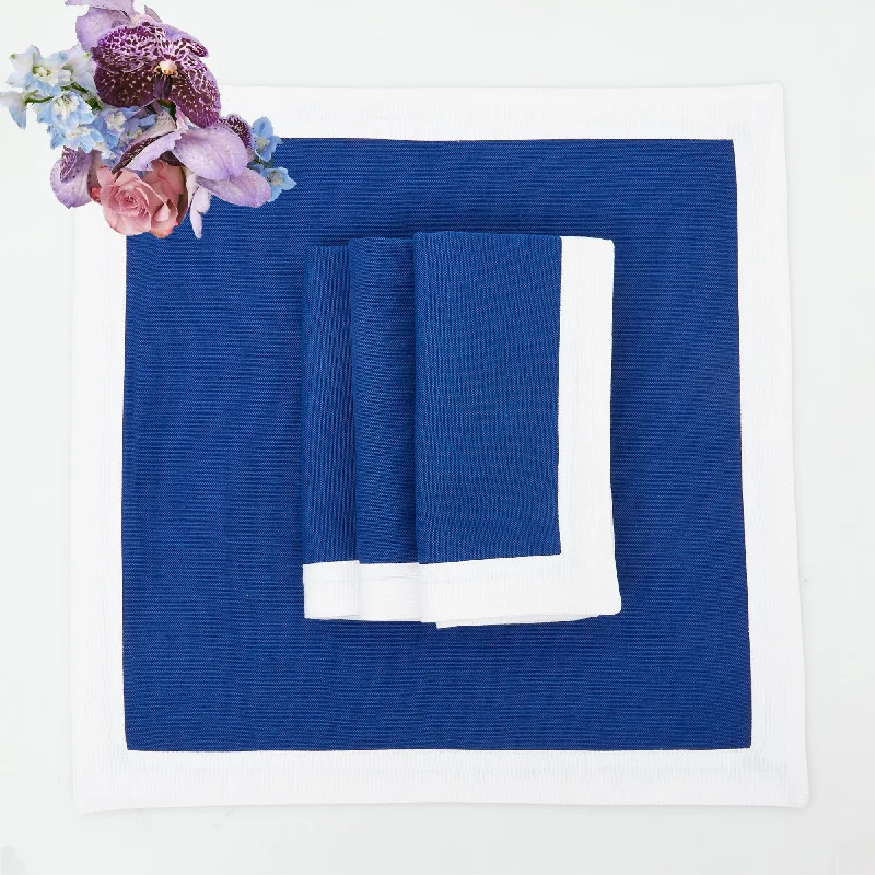 Alex Navy & White Appliqué Napkins (Set of 4)