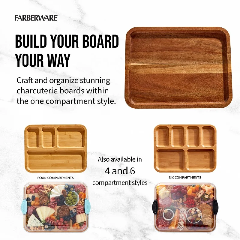 Farberware Build-a-Board Charcuterie Board with Lid, 11x14 In, Bamboo-Navy