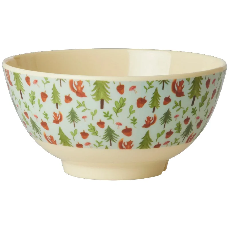 Rice Melamine Bowl with Blue Happy Forest Print - Medium - 700 ml