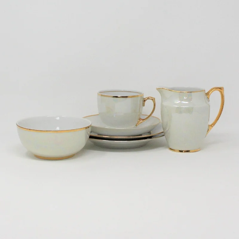 Breakfast Set, M Z Czechoslovakia, Iridescent, 6 Pieces, Vintage