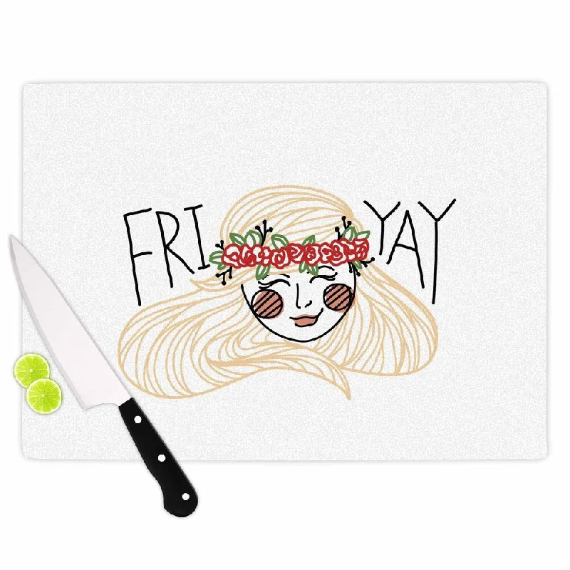 Kess InHouse Busy Bree "Fri-Yay " Yellow People Cutting Board