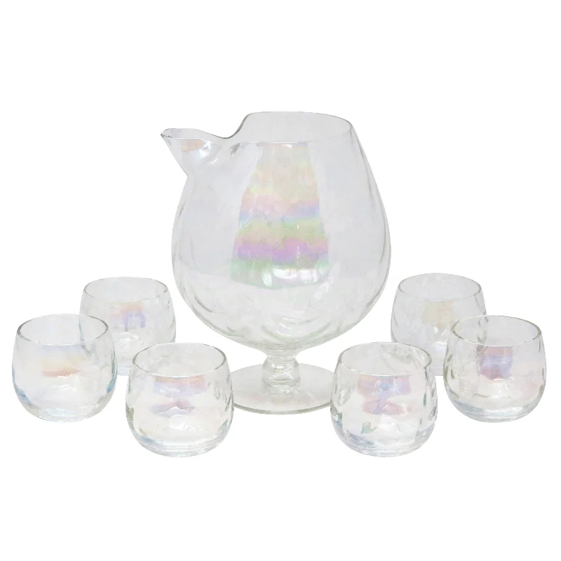 West Virginia Glass Draping Iridescent Pedestal Pitcher Set