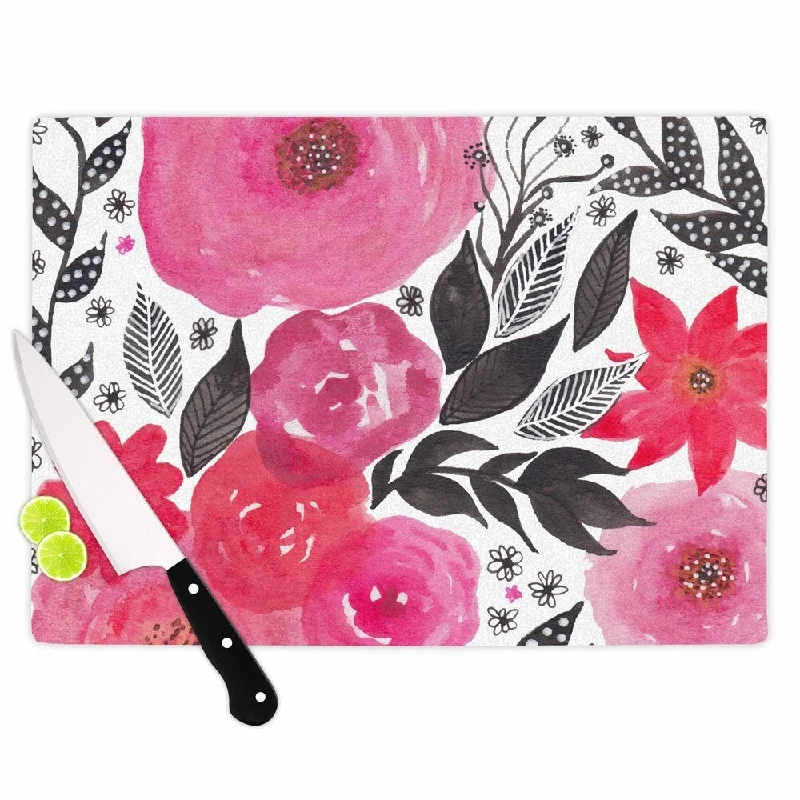 Kess InHouse Li Zamperini 'Pink Garden' Multicolor Glass Rose Floral Cutting Board