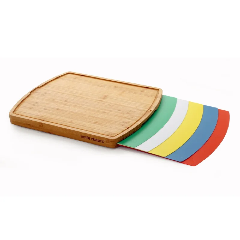 Seville Classics Multicolor Bamboo Cutting Board with 5 Mats