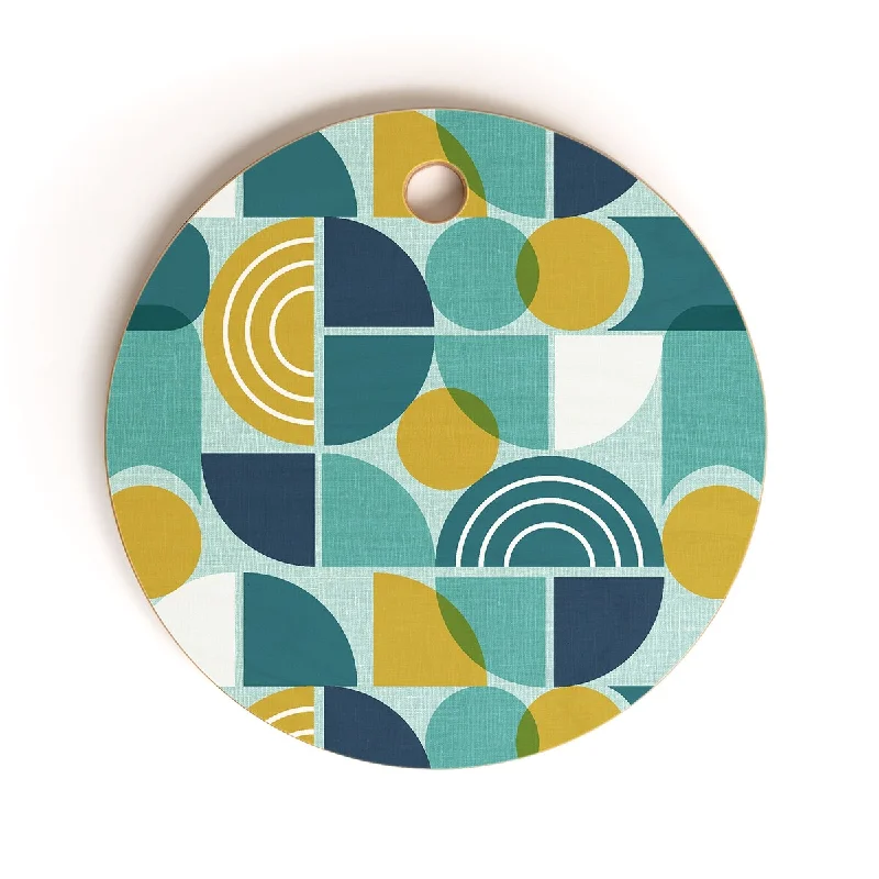 Heather Dutton Trailway Aqua Goldenrod Cutting Board Round