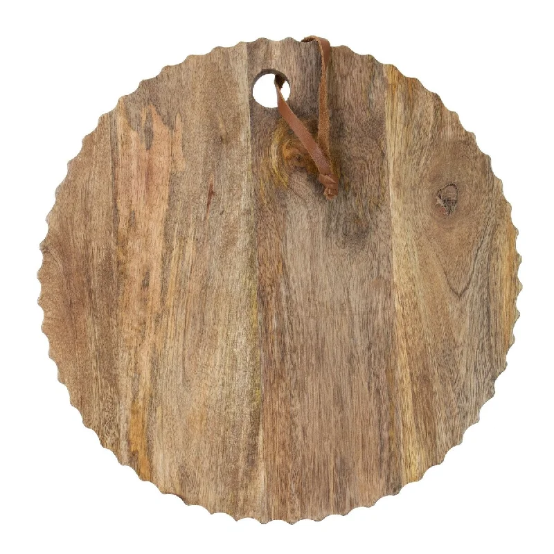 Foreside Home & Garden Large Round Hand Carved Wood Serving Cutting Board - 14 x 14 x 0.5