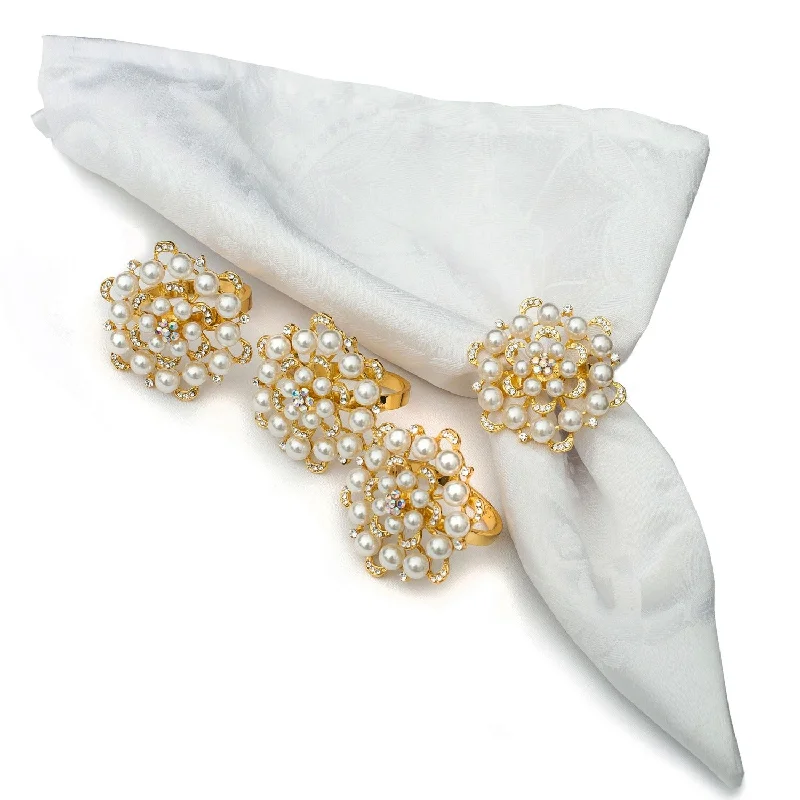 SALE Rose Gold Pearl Napkin Rings Set of 4