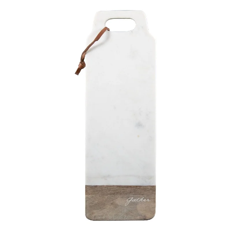 Foreside Home & Garden White Marble and Wood "Gather" Kitchen Serving Cutting Board