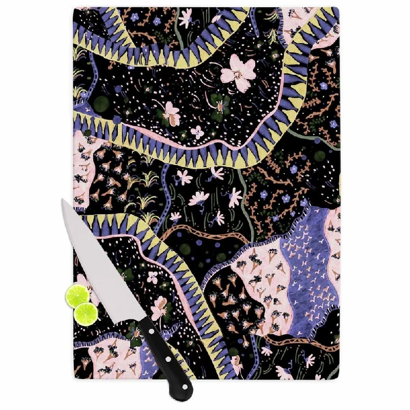 KESS InHouse Fernanda Sternieri 'Oriental Patchwork' Black Pattern Cutting Board