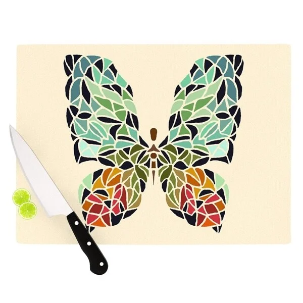 Kess InHouse Art Love Passion "Butterfly" Brown Multicolor Cutting Board