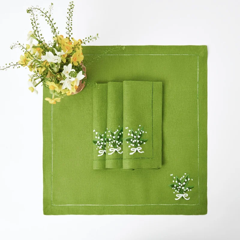 Lily of the Valley Green Linen Napkins (Set of 4)