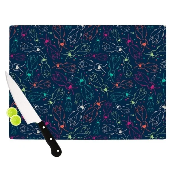 KESS InHouse Laura Escalante "Fireflies Midnight Garden" Dark Blue Cutting Board