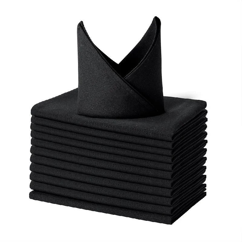 Spun Polyester Dinner Napkins 20 x 20 inch - Black 12 Pack Solid Washable Cloth Napkins