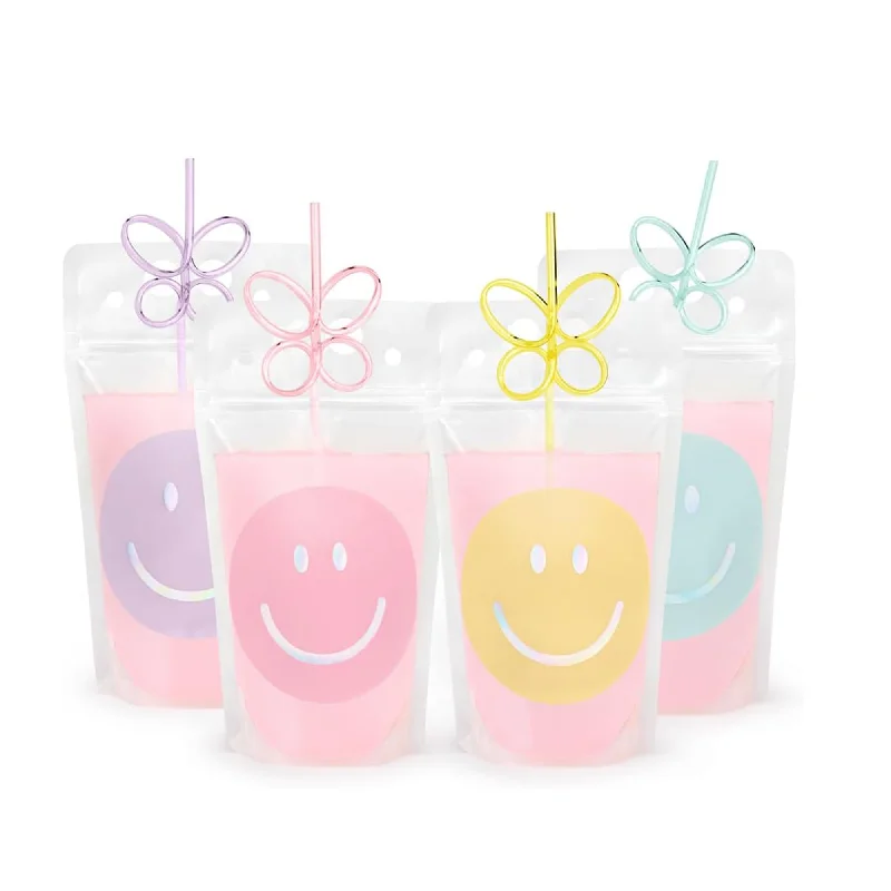 Smily Drink Pouches & Butterfly Straws 16ct