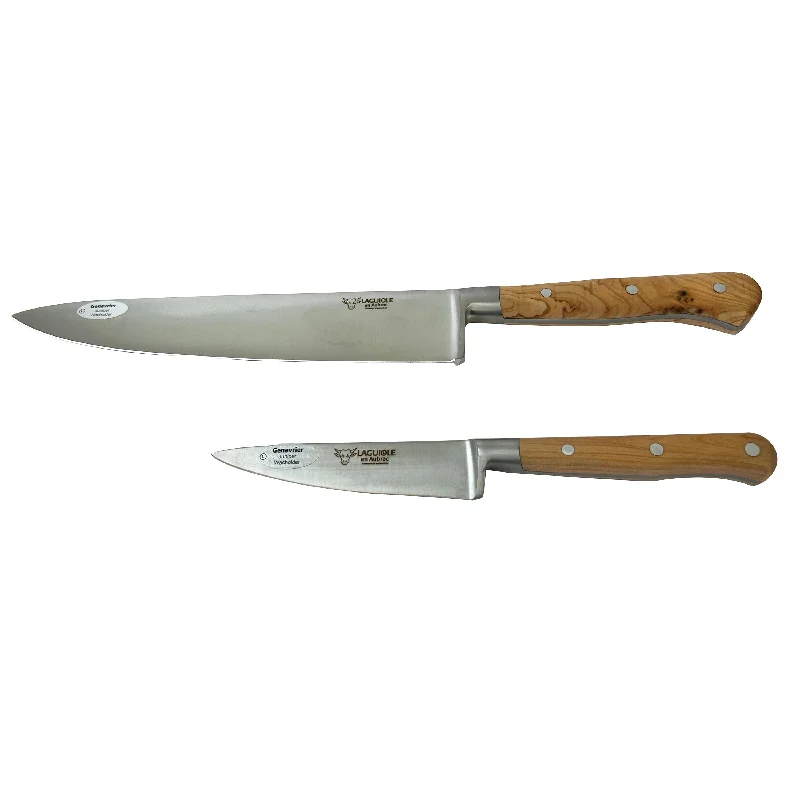 Laguiole en Aubrac Professional Stainless Fully Forged Steel Starter 2-Piece Premium Kitchen Knife Set With Juniper Handles