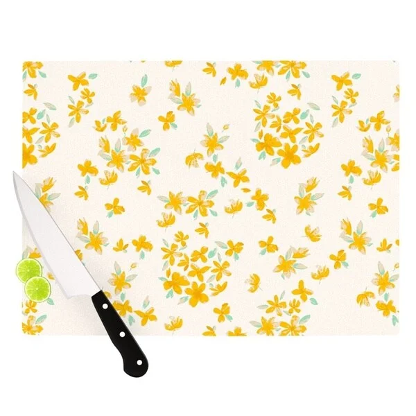 Kess InHouse Gukuuki 'Kashmir Garden' Yellow White Cutting Board