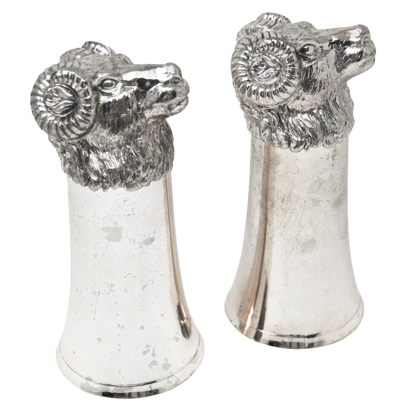 Silver Plate Rams Head Stirrup Cups