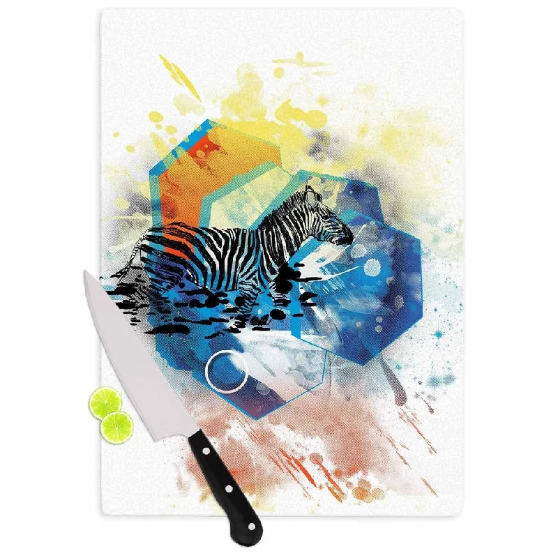 Kess InHouse Frederic Levy-Hadida 'Walk Off The Colors' Multicolored Zebra Tempered Glass Cutting Board