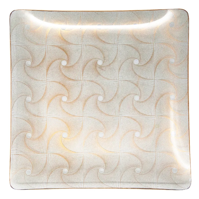 Gold Abstract Swirls Square Bent Glass Tray