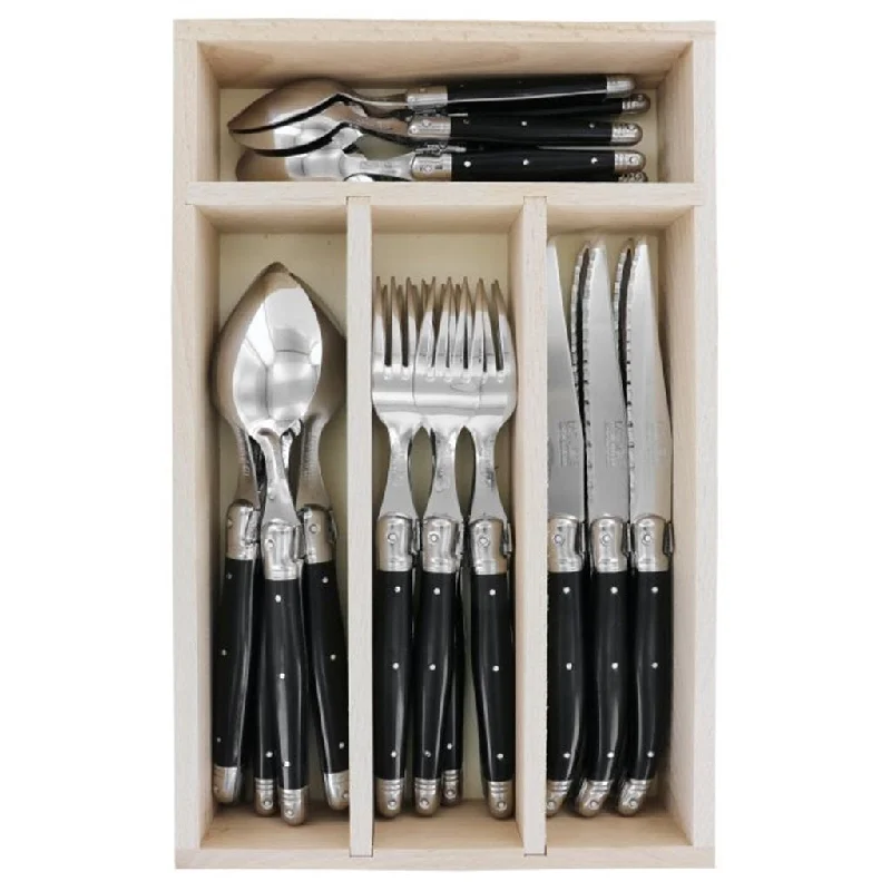 Laguiole By Andre Verdier Serrated Knife 24 Piece Cutlery Set - Black