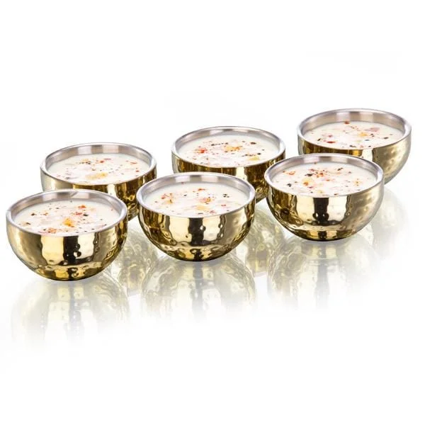 Sanjeev Kapoor Double Walled Stainless Steel Bowl Set, 6-Pieces, Gold Titanium