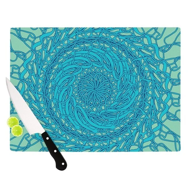 Kess InHouse Patternmuse 'Mandala Spin Mint' Green and Blue Glass Cutting Board