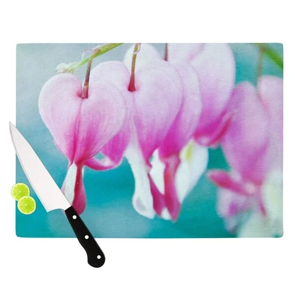 Kess InHouse Iris Lehnhardt 'Dicentra' Teal and Pink Tempered Glass Cutting Board