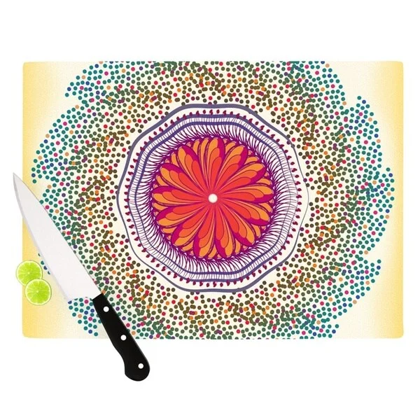 KESS InHouse Famenxt 'Confetti Dots Mandala' Multicolor Abstract Cutting Board