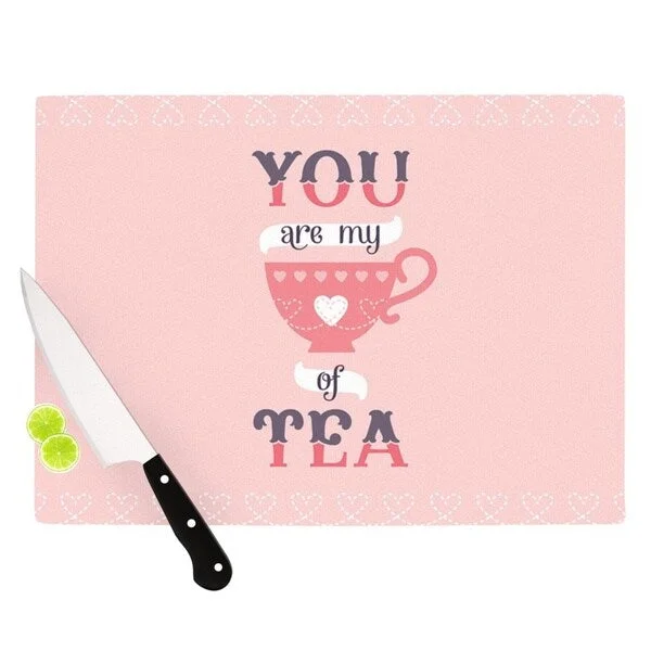 Kess InHouse Daisy Beatrice 'My Cup of Tea' Pink and Purple Tempered Glass Cutting Board