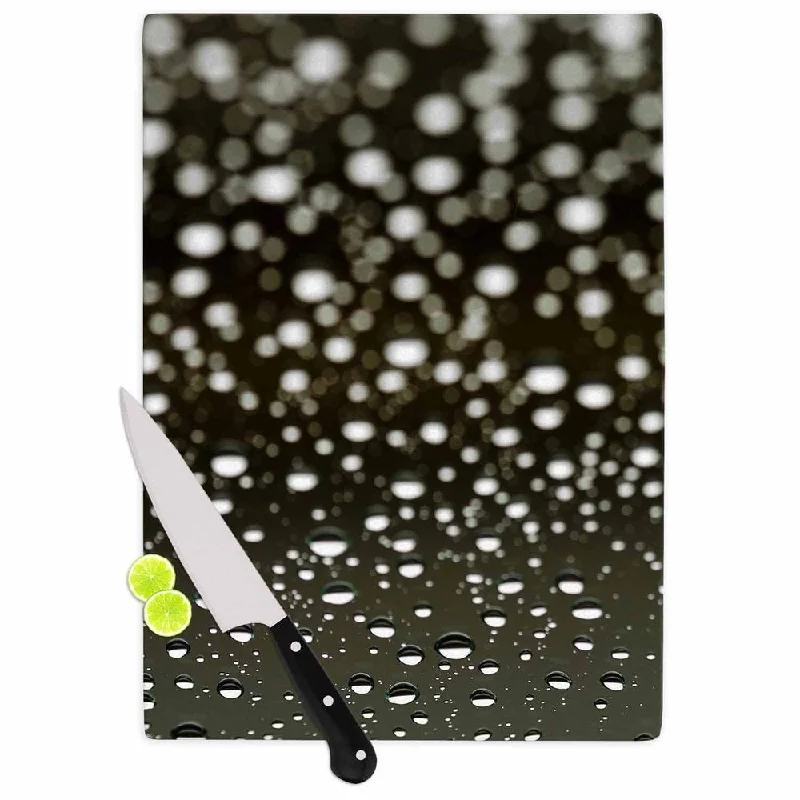 Kess InHouse Kristi Jackson 'Black Rain Bokeh' White Tempered Glass Cutting Board