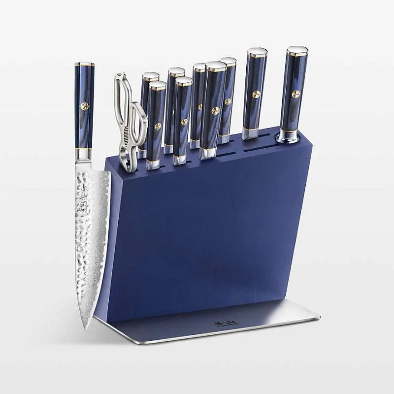 Cangshan Kita Blue 12-Piece Hua Knife Block Set with Blue Block