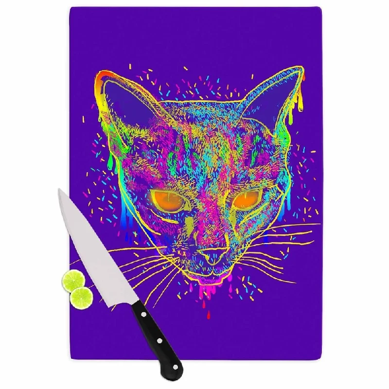 KESS InHouse Frederic Levy-Hadida 'Candy Cat Purple' Rainbow Purple Cutting Board