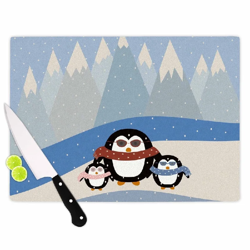 KESS InHouse Cristina Bianco Design 'Cute Penguins' Black Illustration Cutting Board